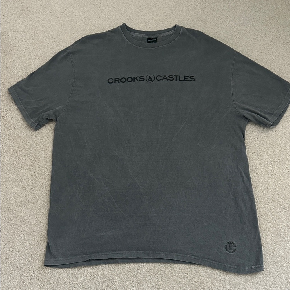 Crooks & Castles Charcoal Gray Logo Crewneck Tee